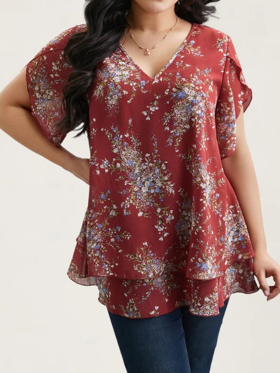 BloomChic Tops - 2 BloomChic Rust Floral V-Neck Layered Blouse NWT sz 14-16